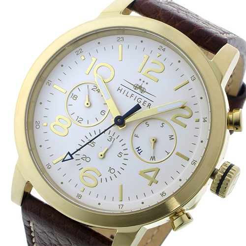 トミー ヒルフィガー クオーツ メンズ 腕時計 1791231 ホワイト/イエローゴールド