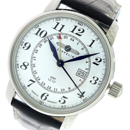 ツェッペリン LZ127 GMT クオーツ メンズ 腕時計 7642-1 ホワイト/ブラック