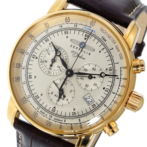 ツェッペリン 100周年記念モデル クオーツ メンズ クロノ 腕時計 7680-5 シルバー