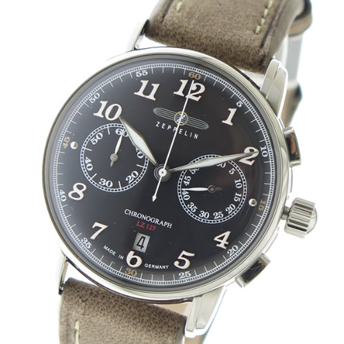 ツェッペリン LZ127 GRAF クロノ クオーツ メンズ 腕時計 8678-2 ブラック