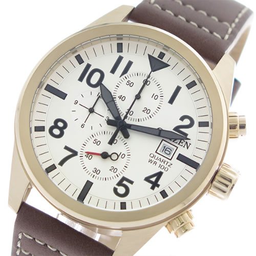 シチズン クロノ クオーツ メンズ 腕時計 AN3623-02A ホワイトシルバー/ブラウン