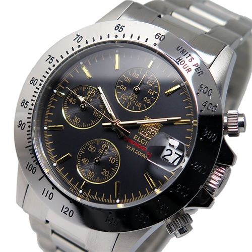 エルジン ELGIN クオーツ クロノ メンズ 腕時計 FK1184S-GB ブラック