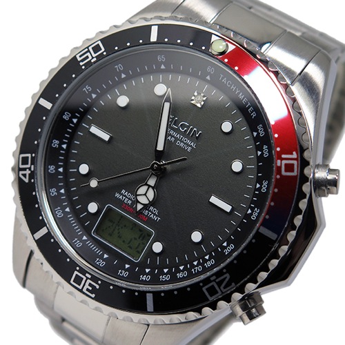エルジン ELGIN ソーラー 電波 メンズ 腕時計 FK1400S-BRP ブラック/レッド