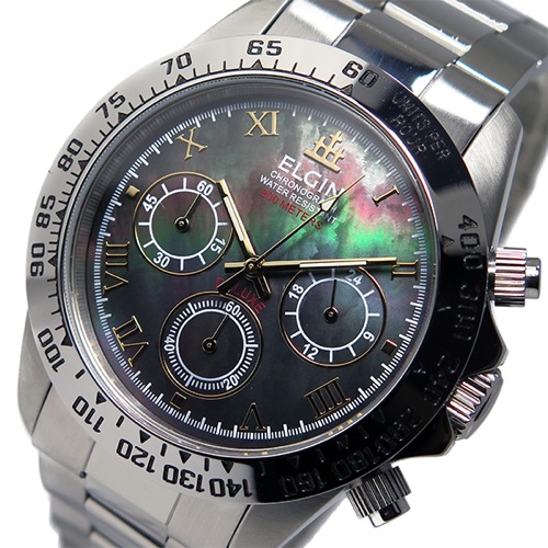 エルジン ELGIN クロノ クオーツ メンズ 腕時計 FK1406S-B ブラックシェル