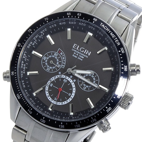 エルジン ELGIN 電波 ソーラー クロノ メンズ 腕時計 FK1412S-BP ブラック