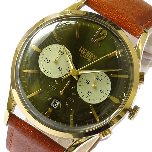 ヘンリーロンドン チズウィック ユニセックス 40mm クロノ 腕時計 HL41CS0190 グリーン/ブラウン