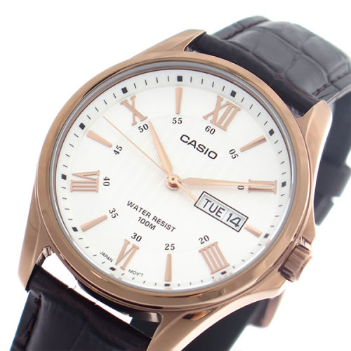 【希少逆輸入モデル】 カシオ クオーツ メンズ 腕時計 MTP-1384L-7A ホワイトシルバー/ダークブラウン