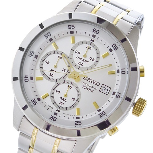 セイコー クロノ クオーツ メンズ 腕時計 SKS563P1 ホワイト/ゴールド