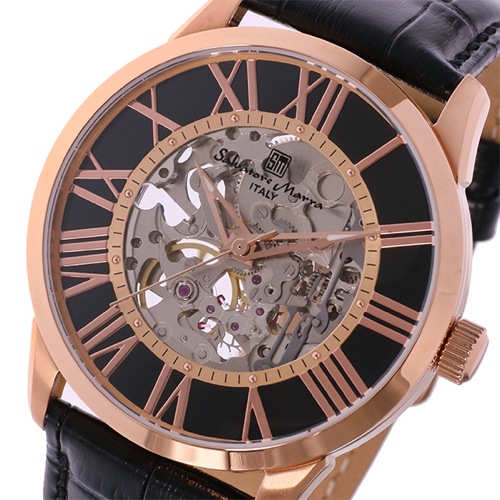 サルバトーレ マーラ 手巻式 メンズ 腕時計 SM16101-PGBK ブラック/ピンクゴールド