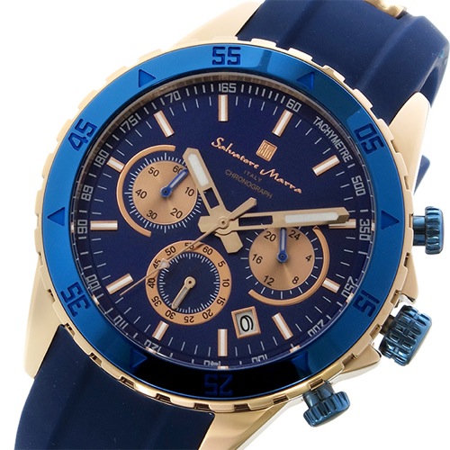 サルバトーレマーラ クロノ クオーツ メンズ 腕時計 SM17112-PGBL ブルー/ピンクゴールド