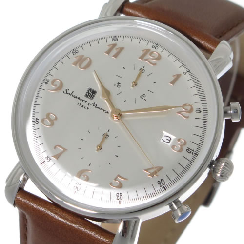 サルバトーレマーラ クロノ クオーツ メンズ 腕時計 SM18109-SSWH シルバー/ブラウン