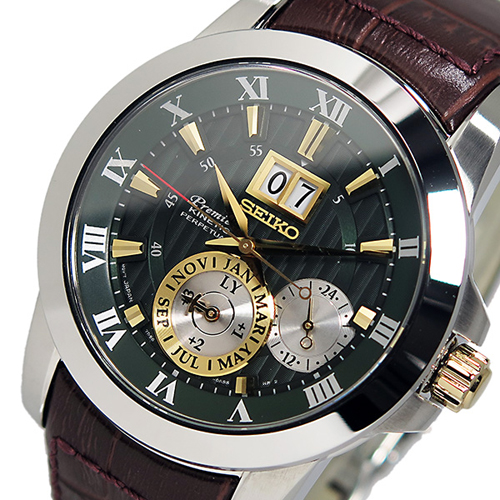 セイコー プルミエ キネティック クオーツ メンズ 腕時計 SNP127P1 カーキ