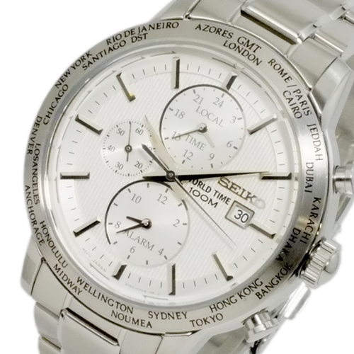 セイコー ワールドタイム アラーム GMT メンズ 腕時計 SPL047P1 ホワイト