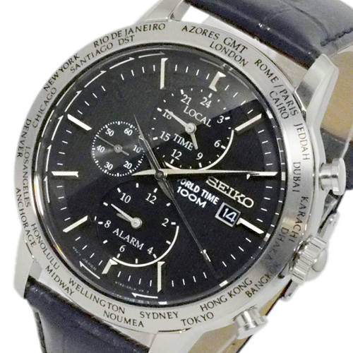 セイコー ワールドタイム アラーム GMT メンズ 腕時計 SPL049P2 ブラック