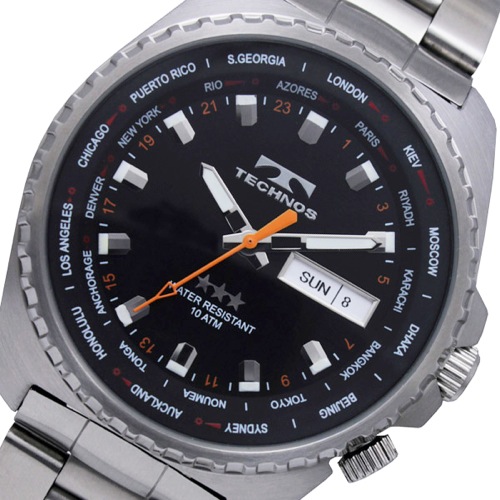テクノス TECHNOS ワールドタイム クオーツ メンズ 腕時計 T2382SB ブラック
