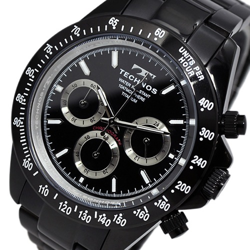 テクノス TECHNOS クオーツ メンズ クロノ 腕時計 T4322BB ブラック
