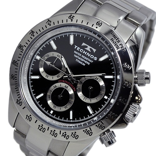 テクノス TECHNOS クオーツ メンズ クロノ 腕時計 T4322IB ブラック