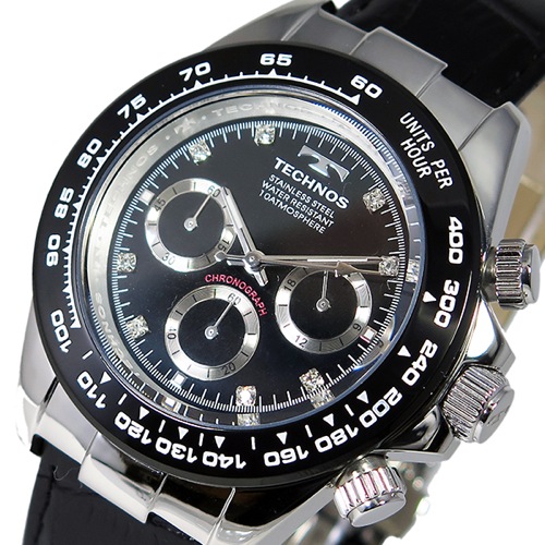 テクノス TECHNOS クオーツ メンズ クロノ 腕時計 T4392LT ブラック