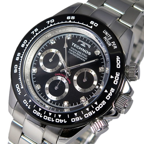 テクノス TECHNOS クオーツ メンズ クロノ 腕時計 T4392TB ブラック