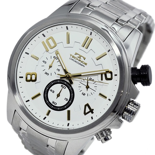 テクノス TECHNOS クオーツ メンズ クロノ 腕時計 T6343GW ホワイト×ゴールド