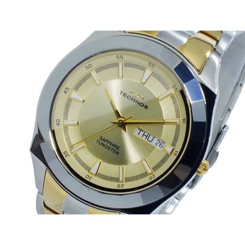 テクノス TECHNOS 超硬タングステン クオーツ メンズ 腕時計 T9197GC ゴールド