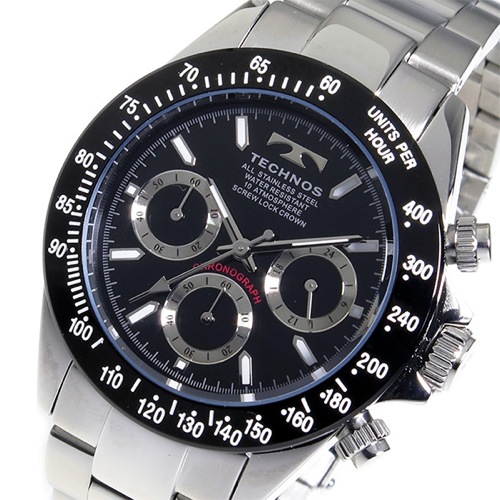 テクノス TECHNOS クロノ クオーツ メンズ 腕時計 TSM401TB ブラック