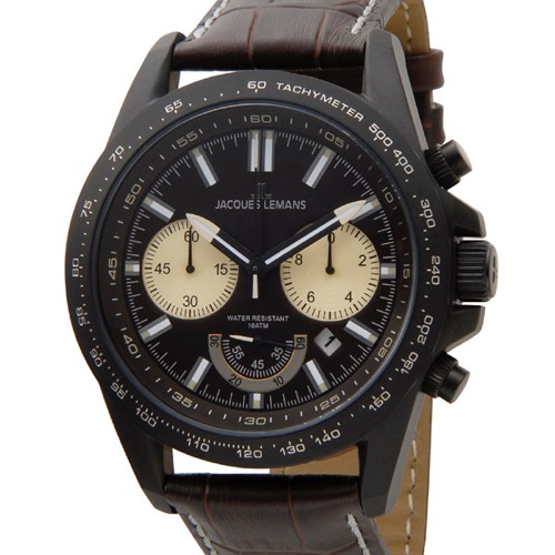 ジャックルマン リバプール クロノ 48mm クオーツ メンズ 腕時計 1-1756E ブラック