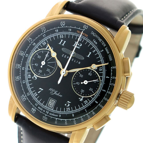 ツェッペリン 100周年記念モデル クロノ クオーツ メンズ 腕時計 7676-2 ブラック/ブラック