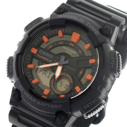 【希少逆輸入モデル】 カシオ クオーツ メンズ 腕時計 AEQ-110W-1A2 ブラック/ブラック