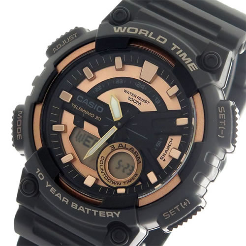 【希少逆輸入モデル】 カシオ クオーツ メンズ 腕時計 AEQ-110W-1A3 ブラック/ローズゴールド/ブラック
