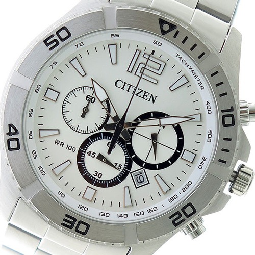 シチズン  クロノ クオーツ メンズ 腕時計 AN8120-57A ホワイト/シルバー