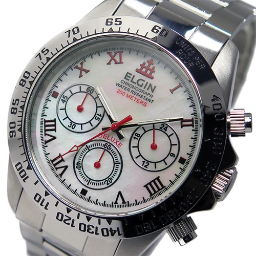 エルジン ELGIN クロノ クオーツ メンズ 腕時計 FK1406S-W ホワイトシェル