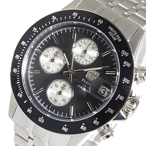 エルジン ELGIN クロノ クオーツ メンズ 腕時計 FK1408S-BN ブラック