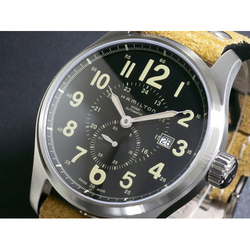 ハミルトン メンズ カーキ KHAKI オフィサー オート 自動巻き 腕時計 H70655733