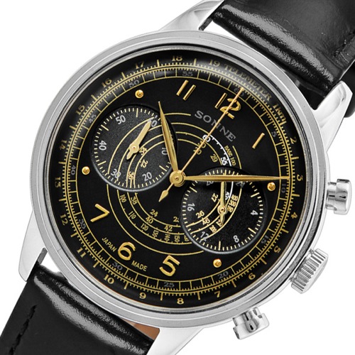 ゾンネ ヒストリカルコレクション クロノ クオーツ メンズ 腕時計 HI001BK ブラック