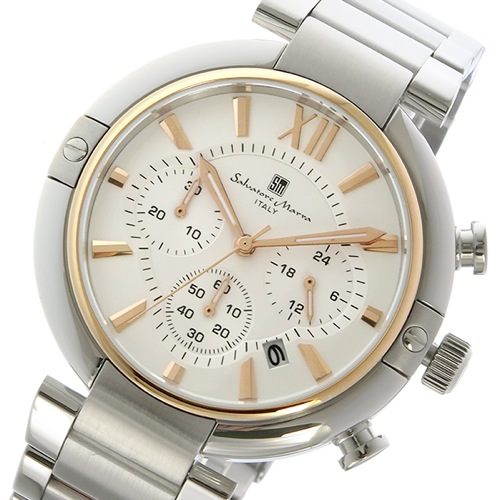 サルバトーレマーラ クロノ クオーツ メンズ 腕時計 SM17106-PGWH ホワイト/ピンクゴールド