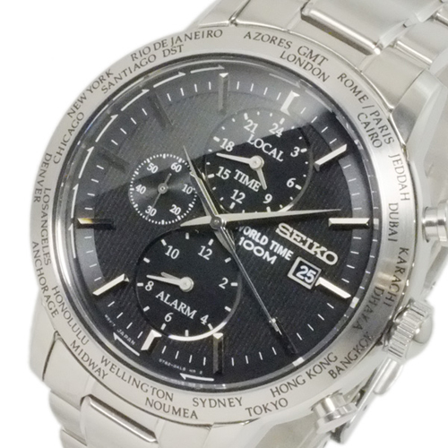 セイコー ワールドタイム アラーム GMT メンズ 腕時計 SPL049P1 ブラック