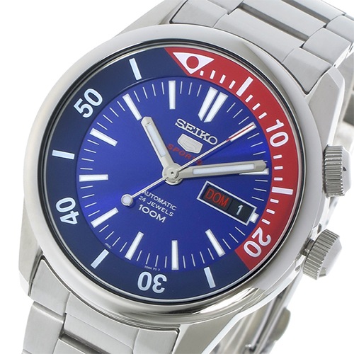 セイコー5 自動巻き メンズ 腕時計 SRPB25K1 ブルー/レッド
