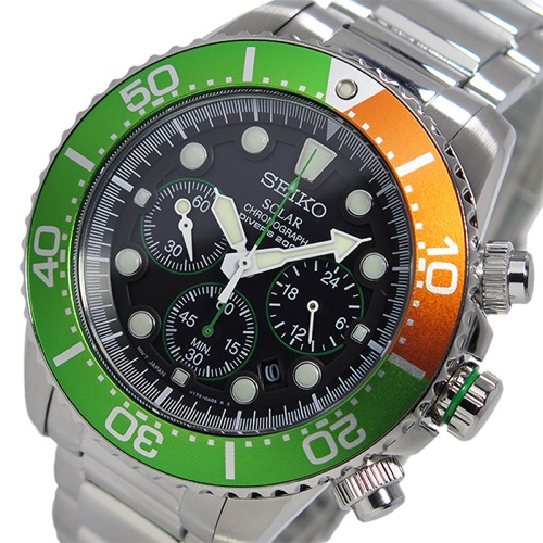 セイコー SEIKO クロノ ソーラー メンズ 腕時計 SSC237P1 グリーン/オレンジ