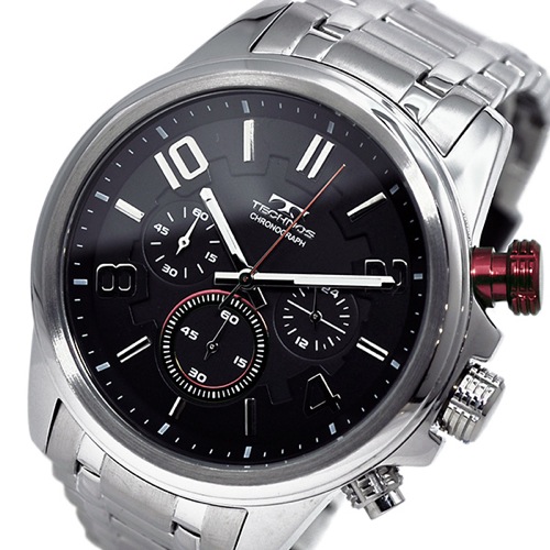テクノス TECHNOS クオーツ メンズ クロノ 腕時計 T6343SR ブラック×レッド