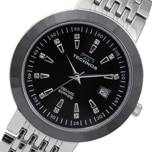 テクノス TECHNOS セラミックベゼル クオーツ メンズ 腕時計 T9387TB ブラック