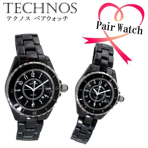 【ペアウォッチ】 テクノス TECHNOS クオーツ 腕時計 T9438TB T9861TB ブラック