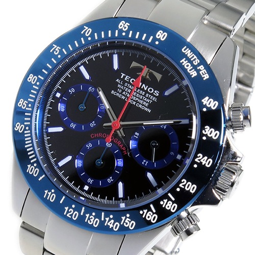 テクノス TECHNOS クロノ クオーツ メンズ 腕時計 TSM401SN ブラック