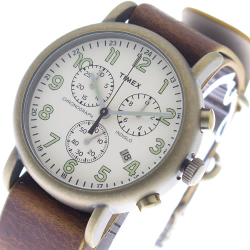 タイメックス インディグロ クオーツ メンズ 腕時計 TW2P85300 オフホワイト/ブラウン